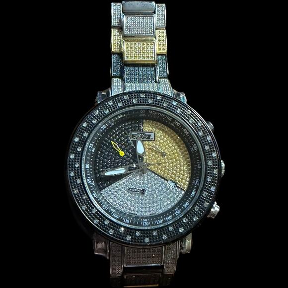 Freeze Diamonds Iced Out Mens Chronograph Watch Tri-Color Dial Gold Silver main image 4